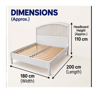 Used IKEA White King Size Bed Frame 180 × 200 cm – Elegant Arched Headboard, Wooden Slat Support, Classic White Finish