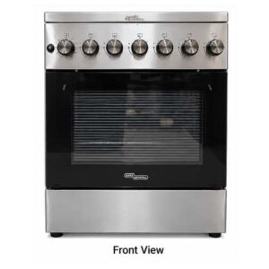 Used Super General 4 Burner Freestanding Gas Cooker with Oven, Stainless Steel, Black Glass Door – Silver